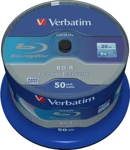 BD-R Verbatim 25GB 50 pcs optical discs — write-once Blu-ray recordable media