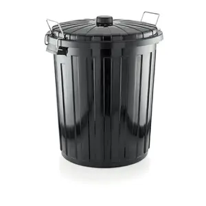 55 L waste bin WAS, 46 cm Ø x 55 cm H, with lid and handles, black, PP