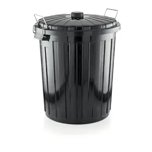 Waste container WAS 73 L, D48 × H60 cm, with lid and handles, black, polypropylene (PP)