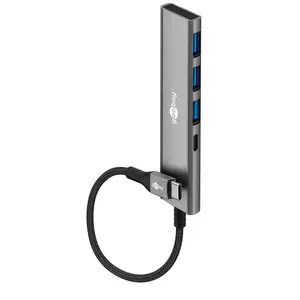 USB-хаб GOOBAY 76562 Slim — 4 порта USB-C / USB-A, до 5 Гбит/с, серый