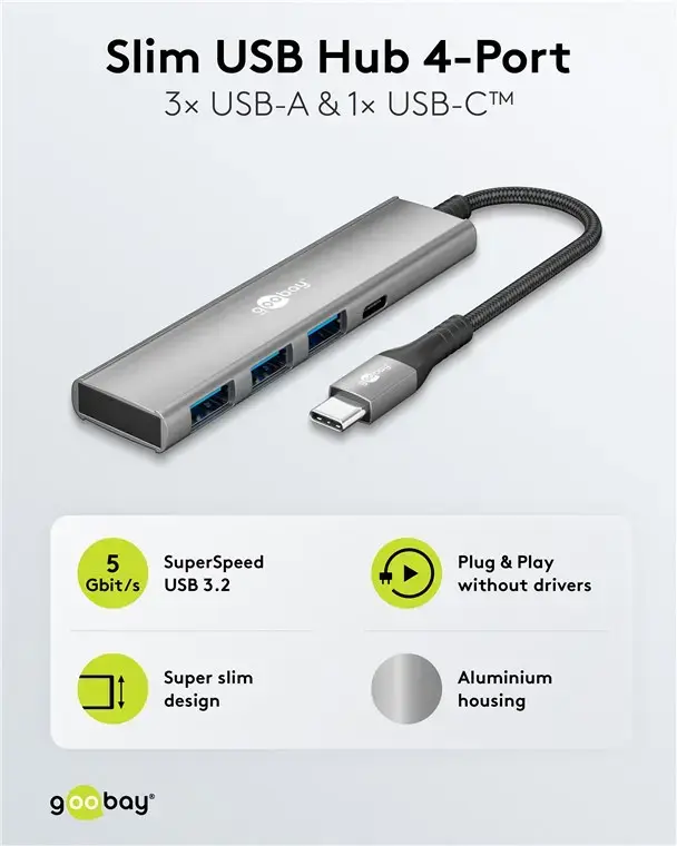 USB-хаб GOOBAY 76562 Slim — 4 порта USB-C/USB-A Photo 4