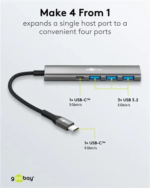 USB-хаб GOOBAY 76562 Slim — 4 порта USB-C/USB-A Photo 5