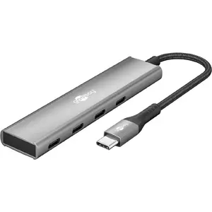 USB‑C 4‑port hub GOOBAY 76564 Slim, 5 Gbit/s, grey — expands one USB‑C to four USB ports