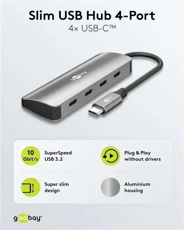 USB‑хаб GOOBAY 76565 Slim — 4 порта USB‑C Photo 4