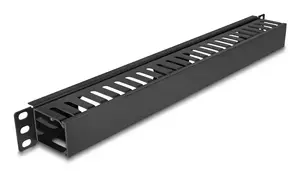 Cable management routing panel DELOCK 19" 1U with 2 openings, metal/plastic, black