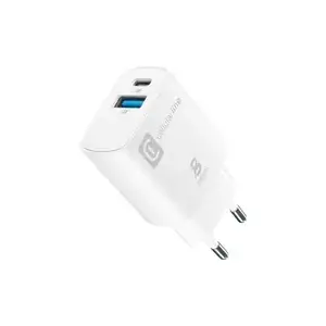 Travel charger Cellularline Dual Port Samsung PD 25W White — USB-C PD 25W, dual-port travel adapter