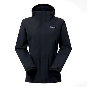 Sieviešu jaka Berghaus Hillwalker Gore‑Tex M — GORE‑TEX 2L, ar kapuci, rāvējslēdzējs, 230 g, vidēja garuma, melna