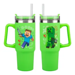 Izolēta krūze Paladone 900 ml ar salmiņu – Minecraft zaļa