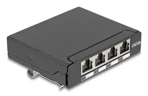 Patch panel DELOCK Mini Desktop RJ45 4-port Cat.6A shielded black, metal, 90×22×93 mm