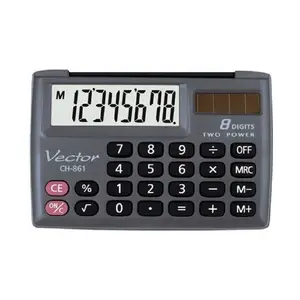 Kabatas biroja kalkulators VECTOR Vector KAV CH-861 — 8 ciparu, baterija/saules barošana, 87×58×10 mm, melns, 24 taustiņi, vāciņš