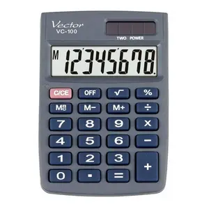 Galda kalkulators VECTOR Vector KAV VC-100 — 8 ciparu LCD, 58 x 88.5 mm, pelēks