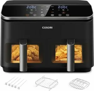 Gaisa fritieris Cosori CAF-R901-AEU Dual Basket melns, 8 l tilpums, divas grozu kameras