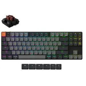 Bezvadu mehāniskā tastatūra Keychron K1 RGB Black — zemprofila, Bluetooth/USB-C, RGB apgaismojums