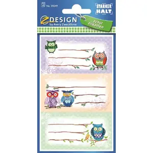 Label stickers for books and notebooks Avery Zweckform 162256 – owl motif, sheet of self-adhesive name labels