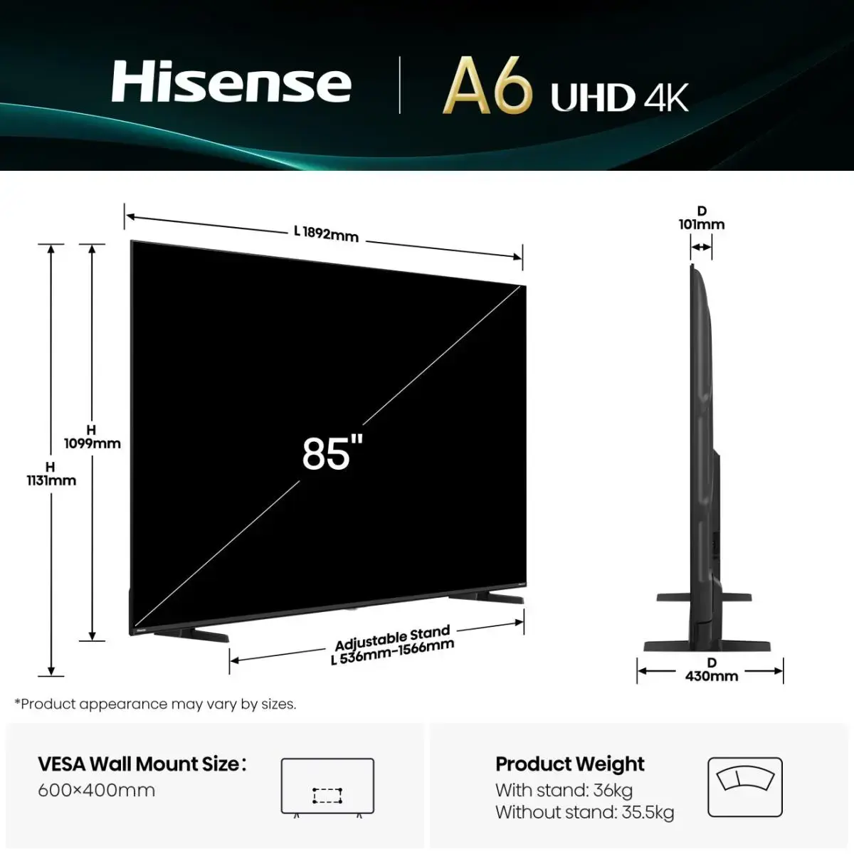 Television Hisense 85A6Q Photo 2