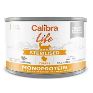 Mitrs kaķu barības Calibra Life Sterilised Turkey 200 g — pieaugušiem, monoproteīns, bez glutēna, kanniņa