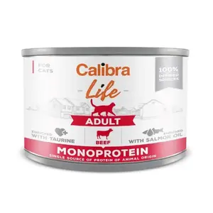 Влажный корм для кошек Calibra Life Adult Beef 200 г — полнорационный влажный корм для взрослых, 78% влаги, 9,5% белка