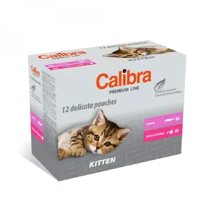 Влажный корм для котят Calibra Premium Kitten паучи мультипак 12×100 г — полноценный корм для молодых кошек, 81% влаги, 9,5% белка