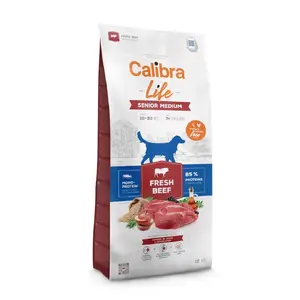 Sausais suņu barība Calibra Life Senior Medium Fresh Beef 12 kg — vidējām šķirnēm, senioriem, 26% olbaltumvielu, 12% tauku