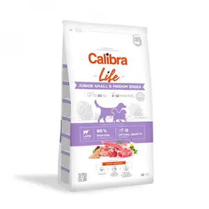 Сухой корм для щенков Calibra Life Junior Small & Medium Lamb 12 кг — полноценный сухой корм, белок 28%, жир 18%, для веса 10–15,9 кг
