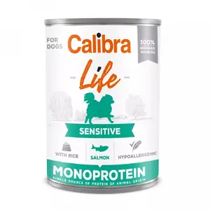 Влажный корм для собак Calibra Life Sensitive — лосось с рисом 400 г, для взрослых собак, один животный белок