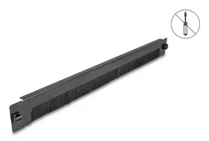 DELOCK 19" 1U Cable Management Brush Strip, open bottom, tool-free, metal, black