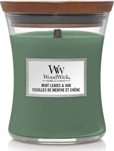 Svece WoodWick Medium Hourglass B-03-281-00 Mint Leaves & Oak, aromātiska, koka šķiedra