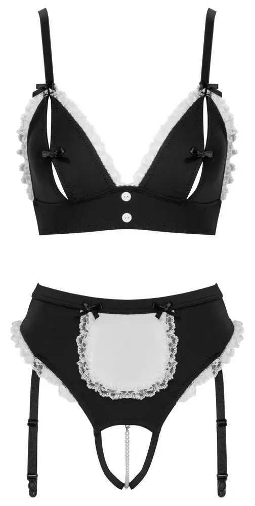Cottelli Collection Maid komplekts M – bustjē un biksītes ar zeķturēm Photo 6