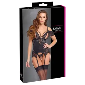 Lingerie set Cottelli Collection Basque Pearls XL — basque with removable pearl chains, crotchless string, lace, adjustable straps