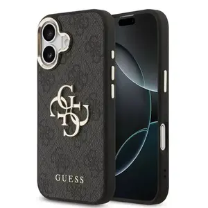 Smartphone case GUESS for Apple iPhone 17 PU leather with metal logo and gold frame
