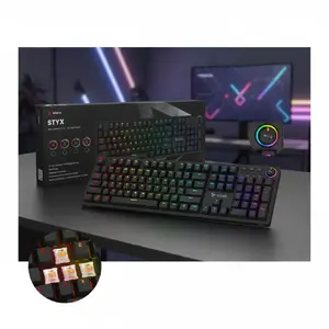Spēļu klaviatūra SAVIO STYX Outemu Peach Silent — pilna izmēra (100%), QWERTY izkārtojums, US International, melna