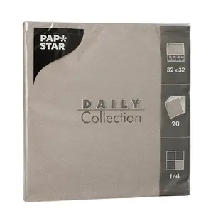 Paper napkins Papstar DAILY COLLECTION 20 pcs 32x32 cm grey, 1/4 fold, FSC certified, compostable