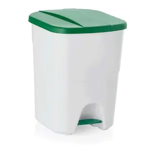Waste bin WAS ATKRITUMU 40L pedal, white body with green lid, 35×38.5×45.5 cm