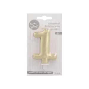 Skaitļu svece Papstar modelis DE1837154 "1" ar turētāju, 7 cm, zelta, parafīns