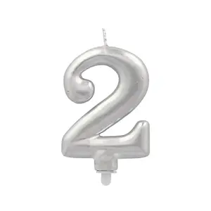 Number candle 2 Papstar SVECE-CIPARS 2, 7 cm, silver, with holder