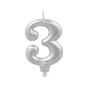 Candle Papstar number 3 with holder, 7 cm, silver, paraffin, 0.033 kg