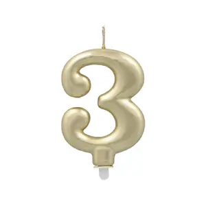 Number candle with holder Papstar model 3, 7 cm, gold