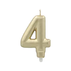 Skaitļa svece Papstar «4» ar turētāju, 7 cm, zelta