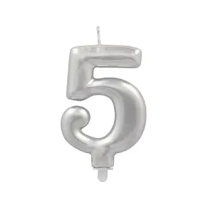 Number candle Papstar model SVECE-CIPARS 5, 7 cm, silver, with holder