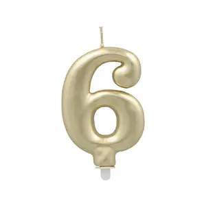 Number candle Papstar model 6 with holder, 7 cm, gold, paraffin