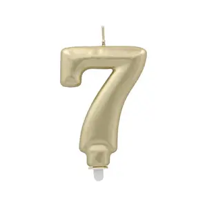Numeric cake candle Papstar model 7, 7 cm height, gold, with holder