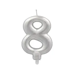Number candle Papstar model 8, 7 cm paraffin birthday cake candle with holder, 0.033 kg