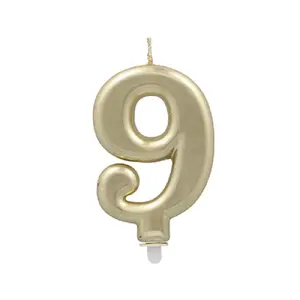 Number candle Papstar model 9, 7 cm gold with holder, paraffin, 0.033 kg