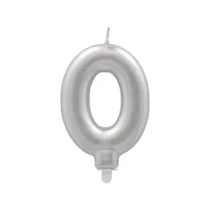 Number candle Papstar model 0 with holder 7 cm, silver