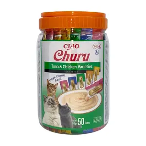 Wet cat treats INABA Churu Varieties — Chicken and Tuna, 50 x 14 g paste tubes, grain-free, gluten- and sugar-free