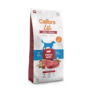 Сухой корм для собак Calibra Life Adult Medium Fresh Beef 12 кг — полнорационный сухой корм для средних пород, 27% белка, 14% жира