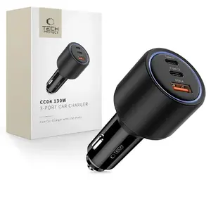 Автомобильное зарядное устройство Tech-Protect CC04 3-портовое PD130W черное — 3 порта USB, PD 130W