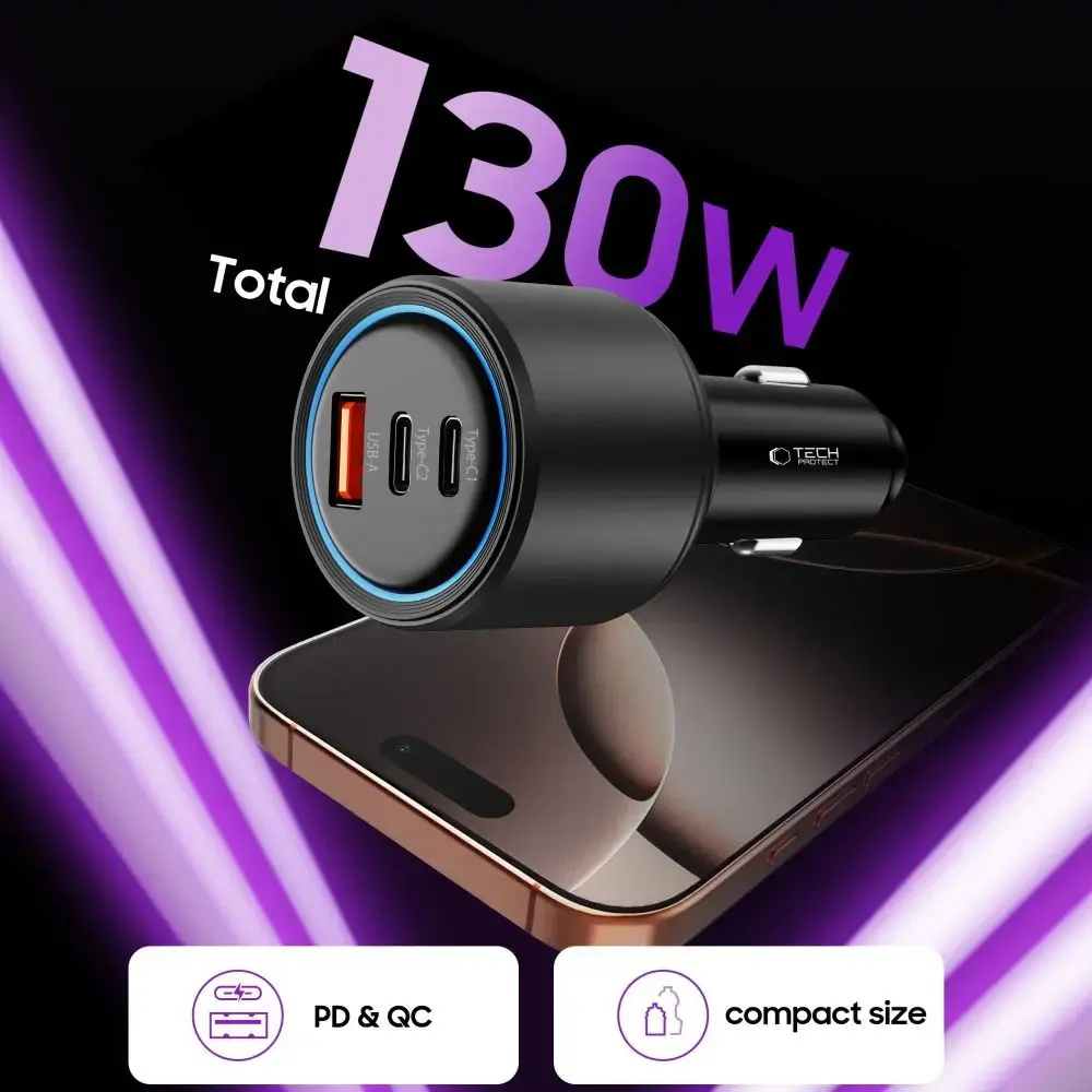 Автозарядка Tech-Protect CC04 3‑порта PD130W Photo 4