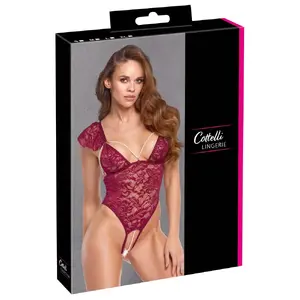Cottelli Collection Body Pearls XL 26449323051 – crotchless lace thong body, bordeaux, removable pearl chains, size XL