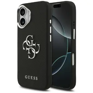 GUESS Grained Big 4G Classic Logo Protective Case for iPhone 17, Black